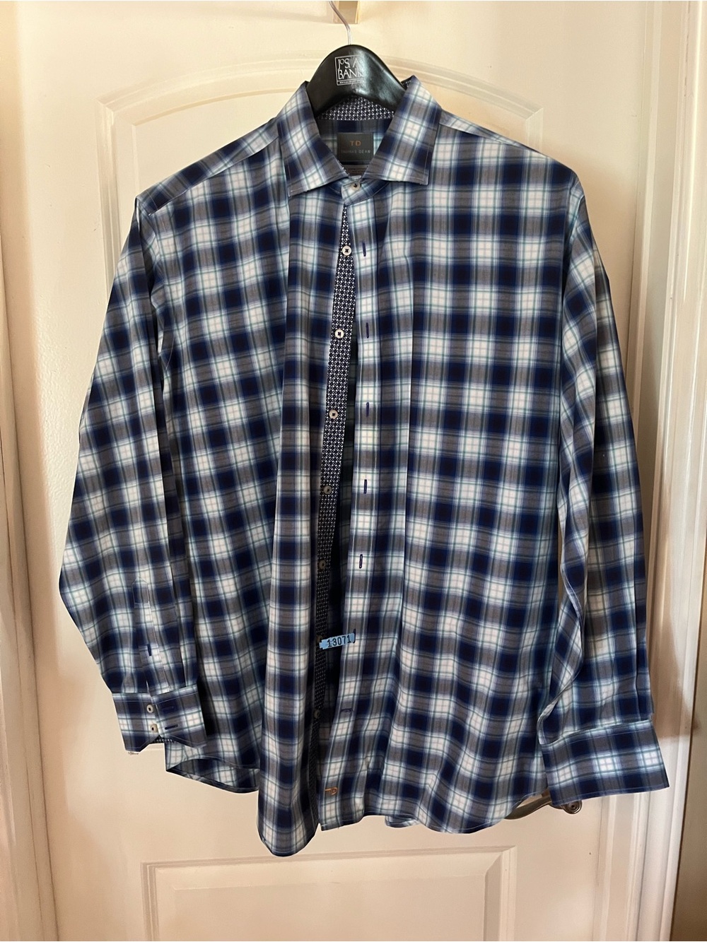 Thomas Dean Blue and White Plaid Dress Shirt XXL TTG
